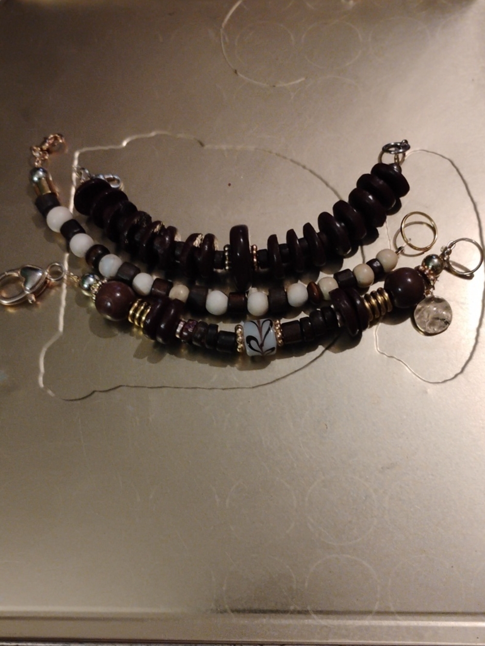Hand Crafted Brown and White Layered Beaded Bracelet Set